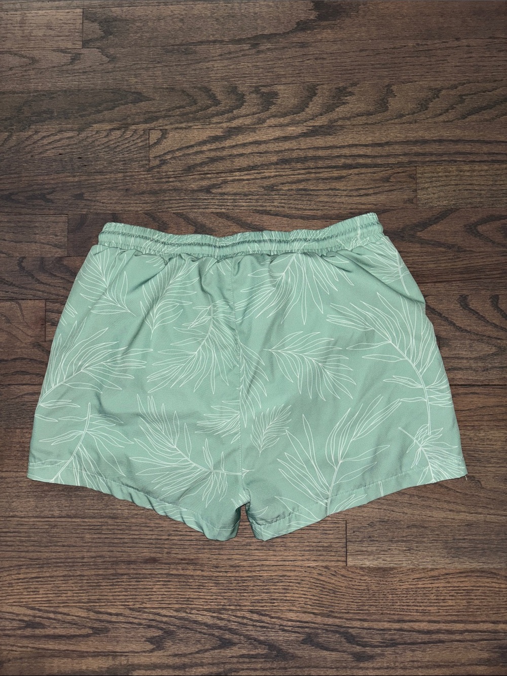 Men's Sage Green Leaf Print Swim Trunks - Picture 9 of 11